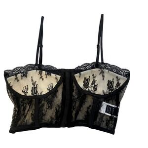 Shein Black Lace Bustier Corset Top Sheer Underwire Lingerie Style Crop XS